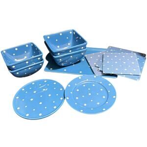 Temptations by Tara Stoneware Serving Set - Blue Polka Dots - 11 Pieces